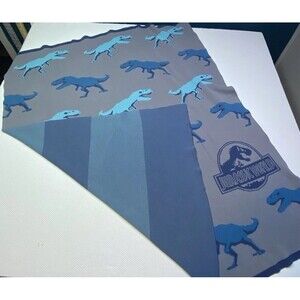 Knit Jurassic World Dinosaur Dino Throw Blanket Reversible 100% Cotton 45 x 25